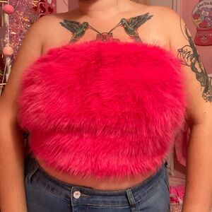 fuzzy furry hot pink crop top